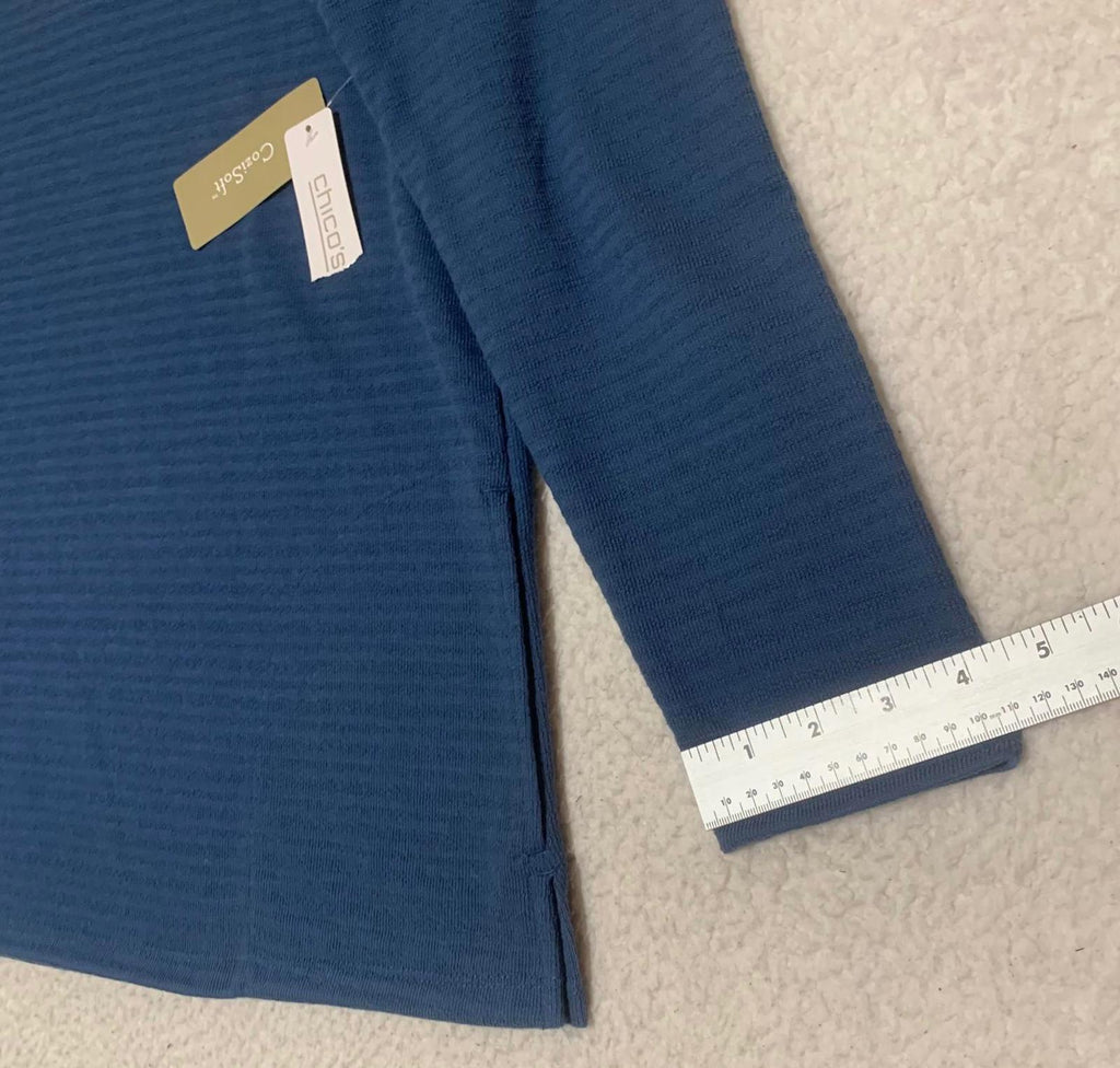 Blusa informal de manga larga azul elástica de Chico's, talla 1, para mujer