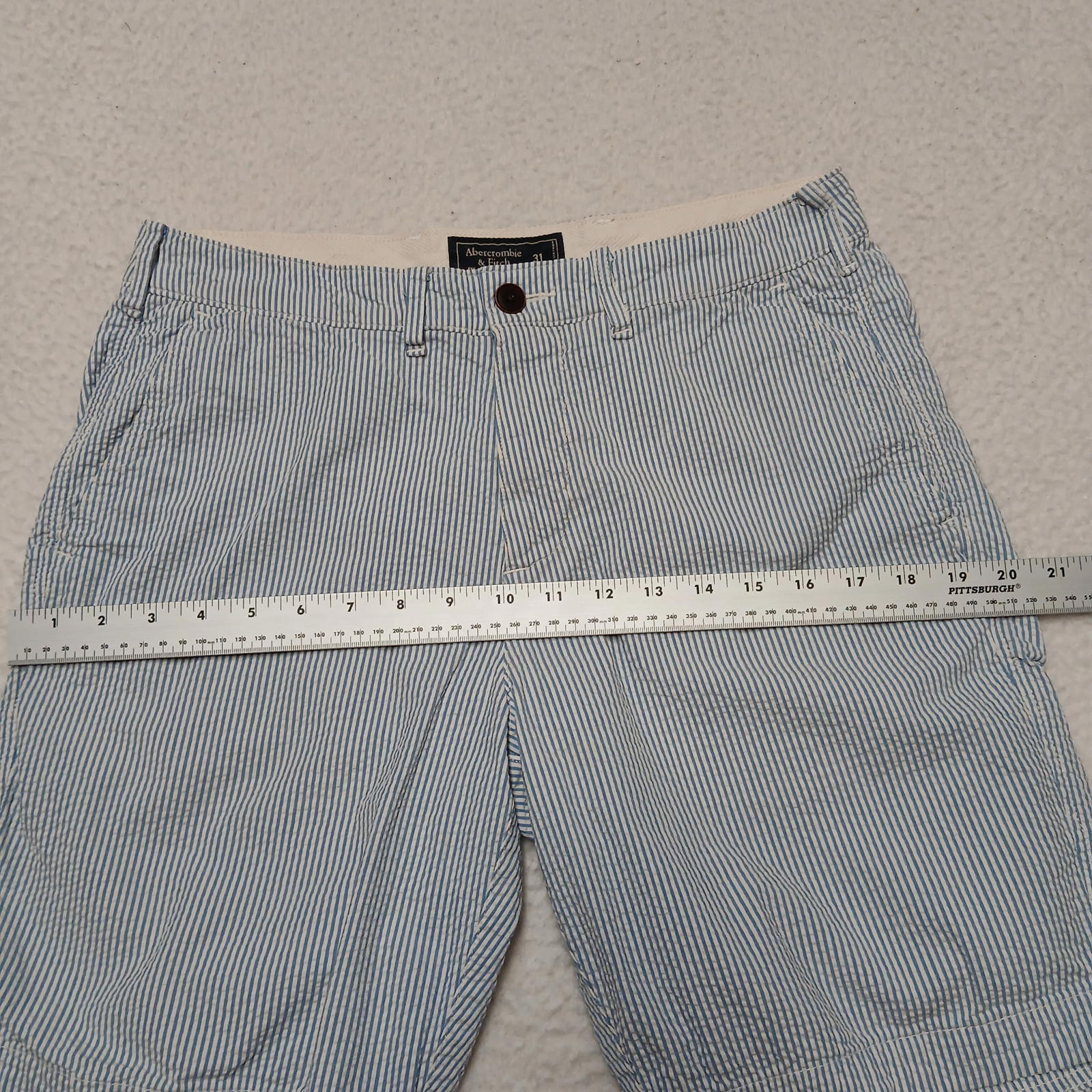 Pantalones cortos chinos a rayas azules y blancas de Abercrombie &amp; Fitch para hombre, talla 31, talla náutica, ancho 30.5