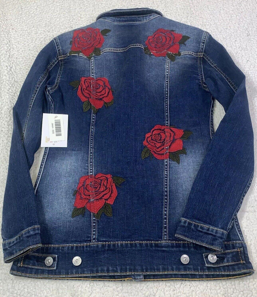 Chaqueta vaquera Lularoe Jaxon con rosa roja talla XXS y bordado pequeño