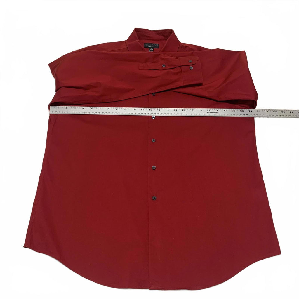 Camisa de vestir Alfani para hombre, de manga larga, color rojo, con botones, mezcla de algodón, talla L 16-16 1/2
