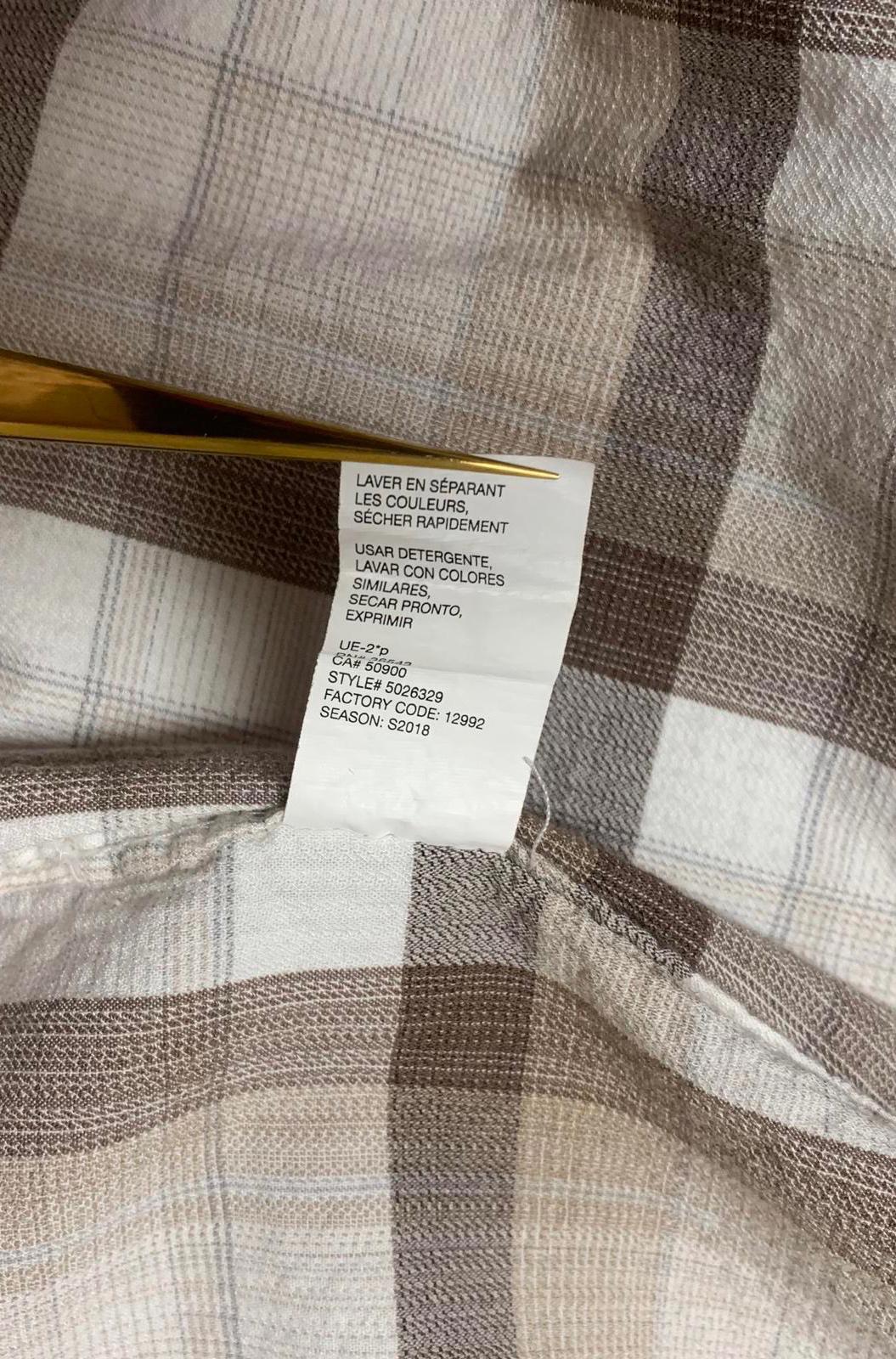 Van Heusen Camisa con botones de manga corta a cuadros beige talla XXL para hombre