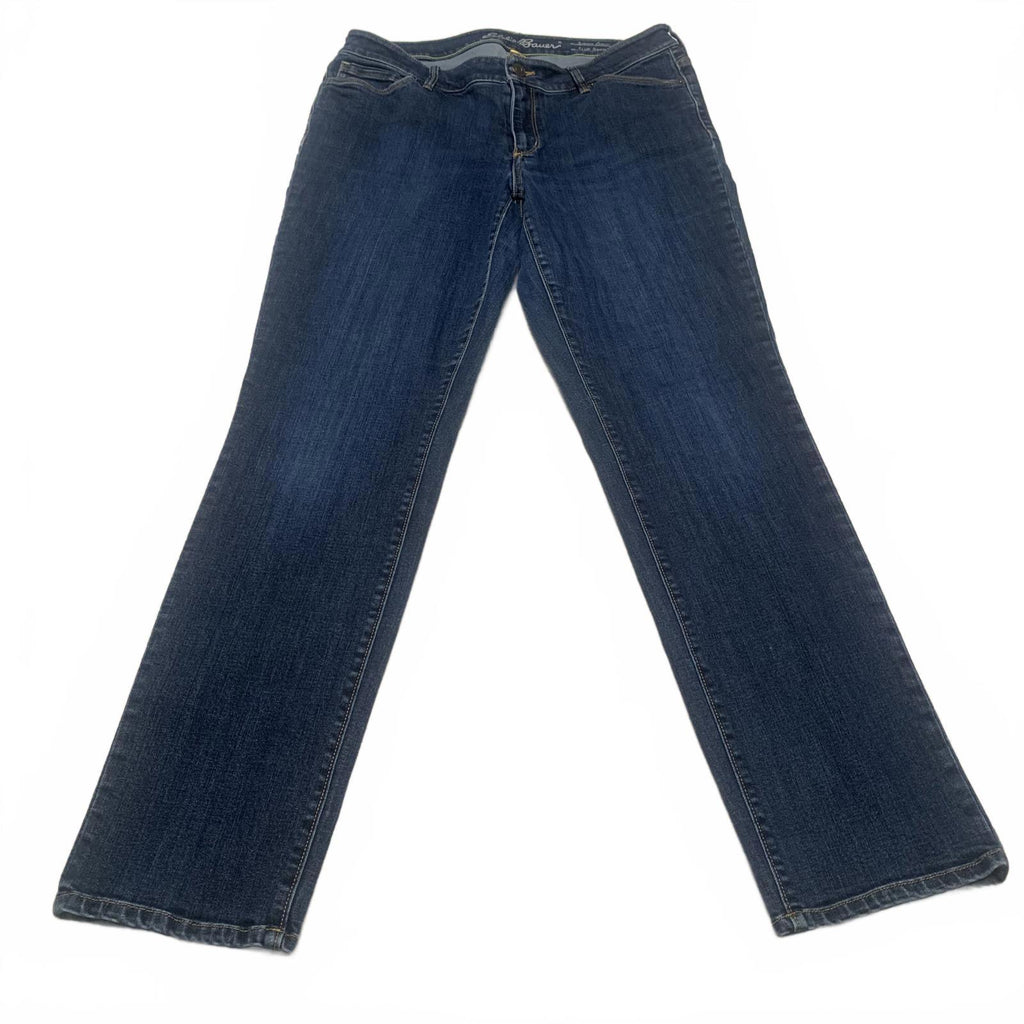 Vaqueros ajustados, rectos y curvilíneos de Eddie Bauer para mujer, talla 10, azul oscuro, lavado, ancho 31 x largo 29,5