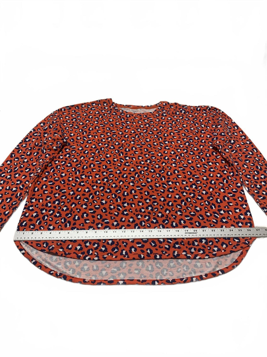 Blusa Cabana de Crown &amp; Ivy con estampado de leopardo en rojo y azul de manga larga para mujer, talla XL