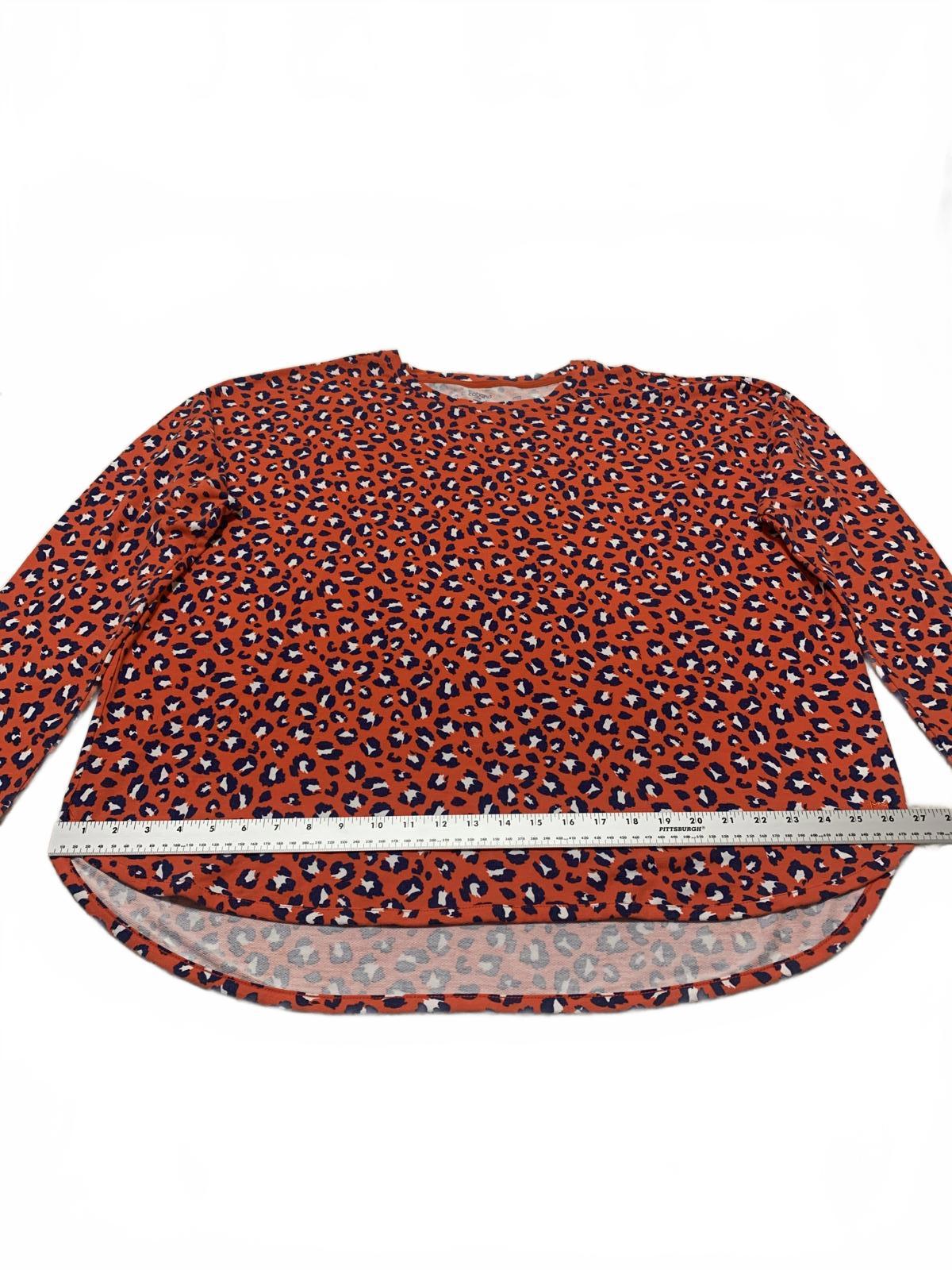 Blusa Cabana de Crown &amp; Ivy con estampado de leopardo en rojo y azul de manga larga para mujer, talla XL