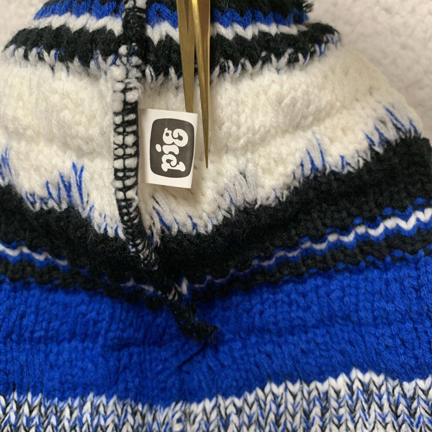 Pig Beanie Unisex Adult Black Royal Blue Striped Winter Snow Ski Hat Acrylic