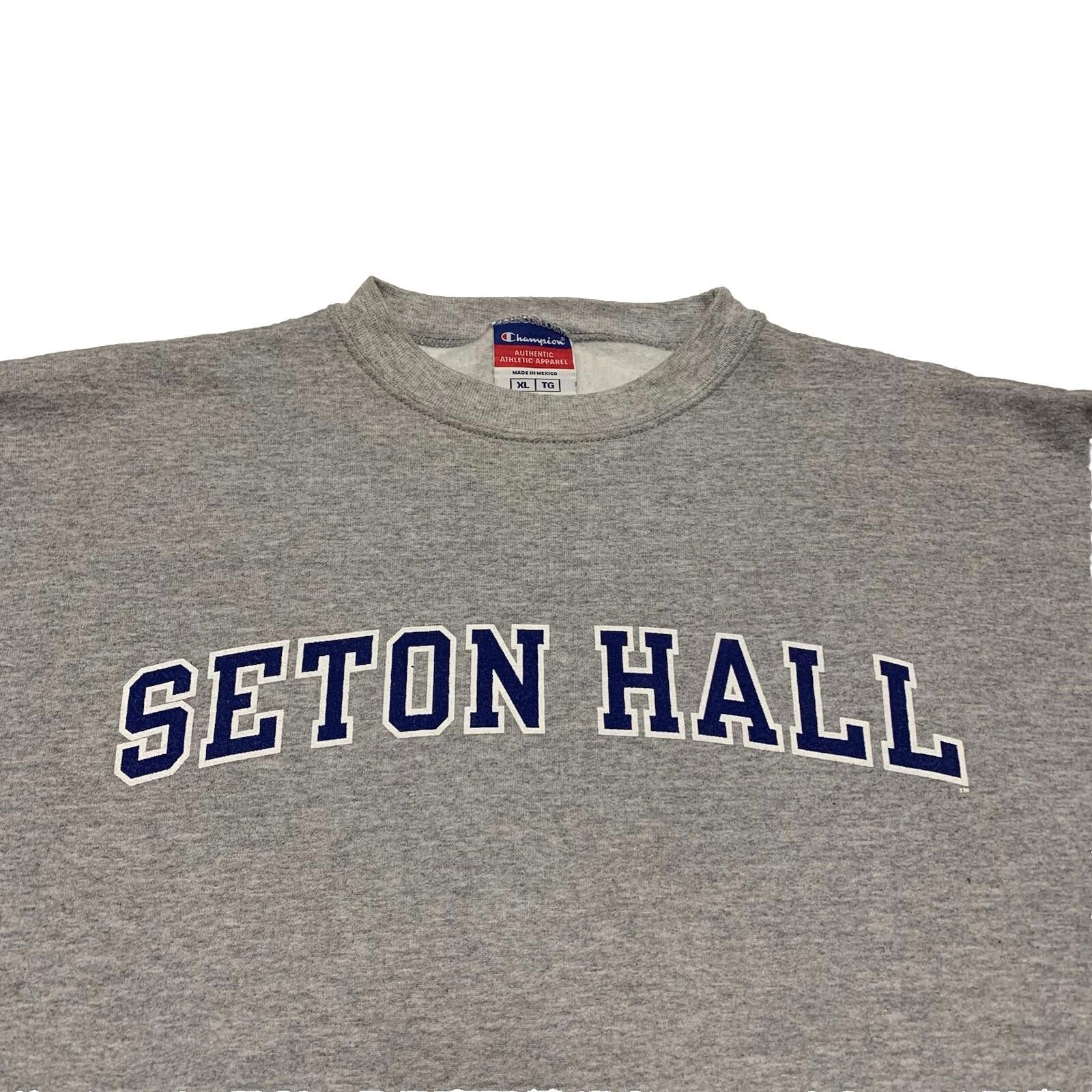 Sudadera unisex auténtica Champion XL gris Seton Hall University cuello redondo