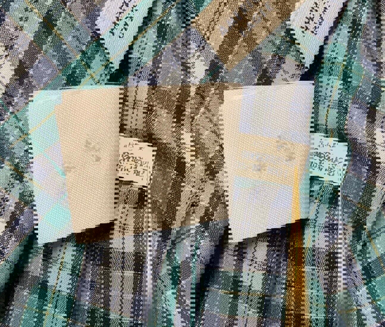 Camisa abotonada azul verdoso de manga larga a cuadros para mujer de American Eagle, talla grande