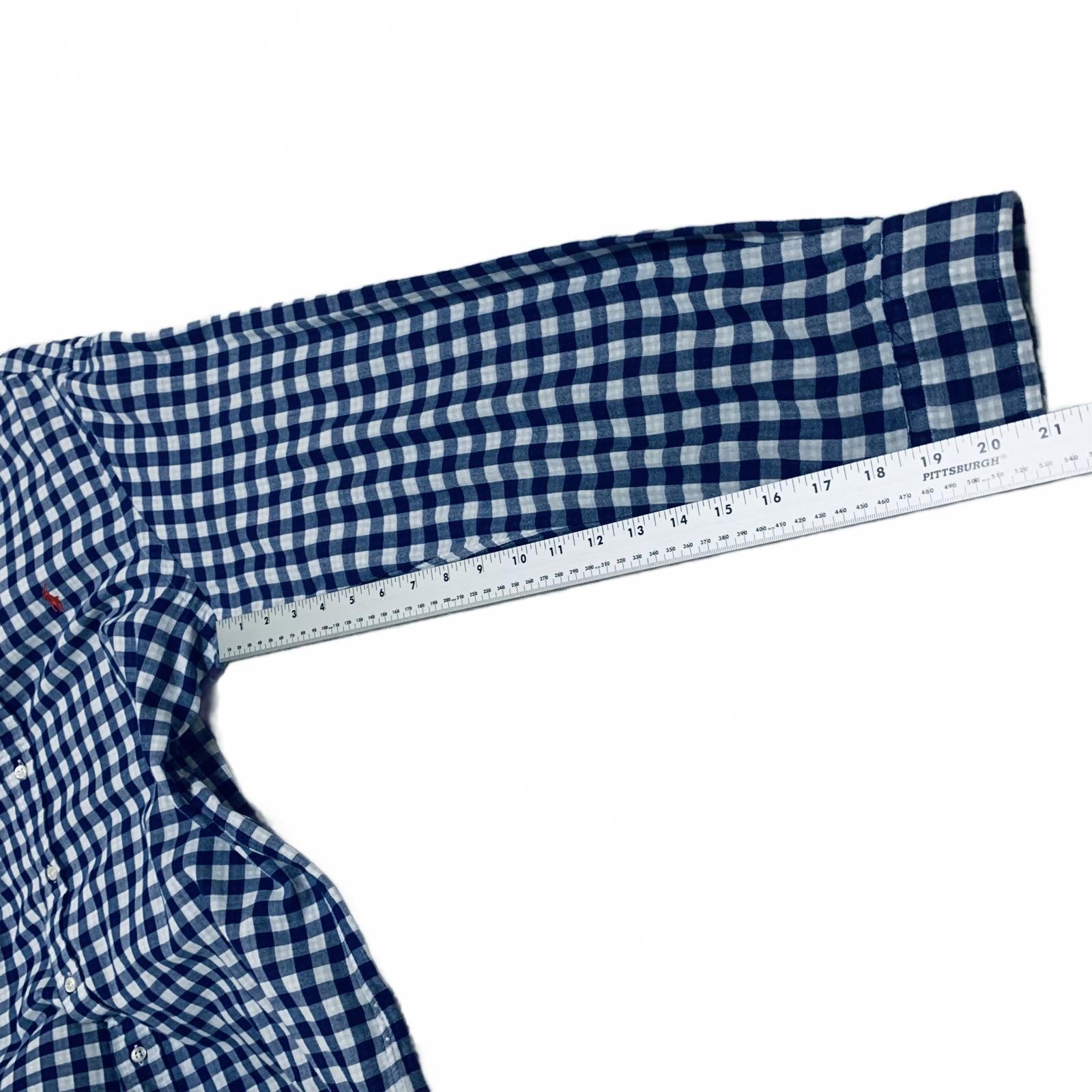 Camisa Ralph Lauren para hombre, talla L, azul, blanca, a cuadros, informal, con botones, manga larga