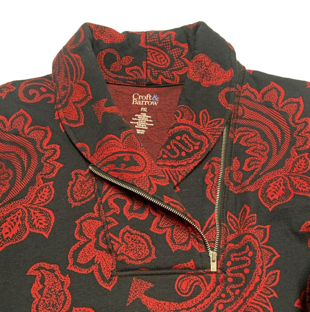 Suéter Croft &amp; Barrow para mujer, talla pequeña XL, con estampado floral de cachemira en rojo y negro, con cremallera y manga larga