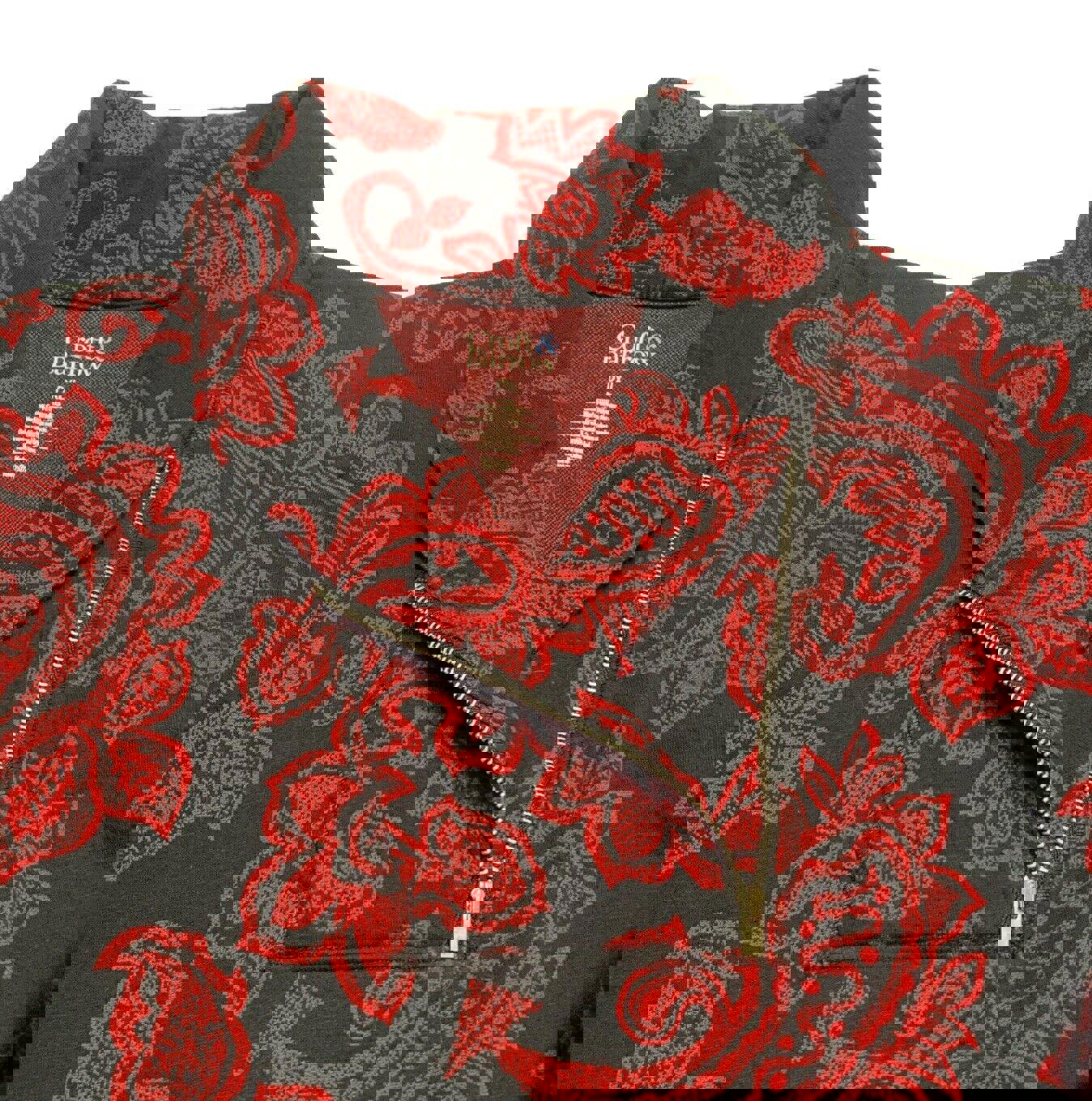 Suéter Croft &amp; Barrow para mujer, talla pequeña XL, con estampado floral de cachemira en rojo y negro, con cremallera y manga larga