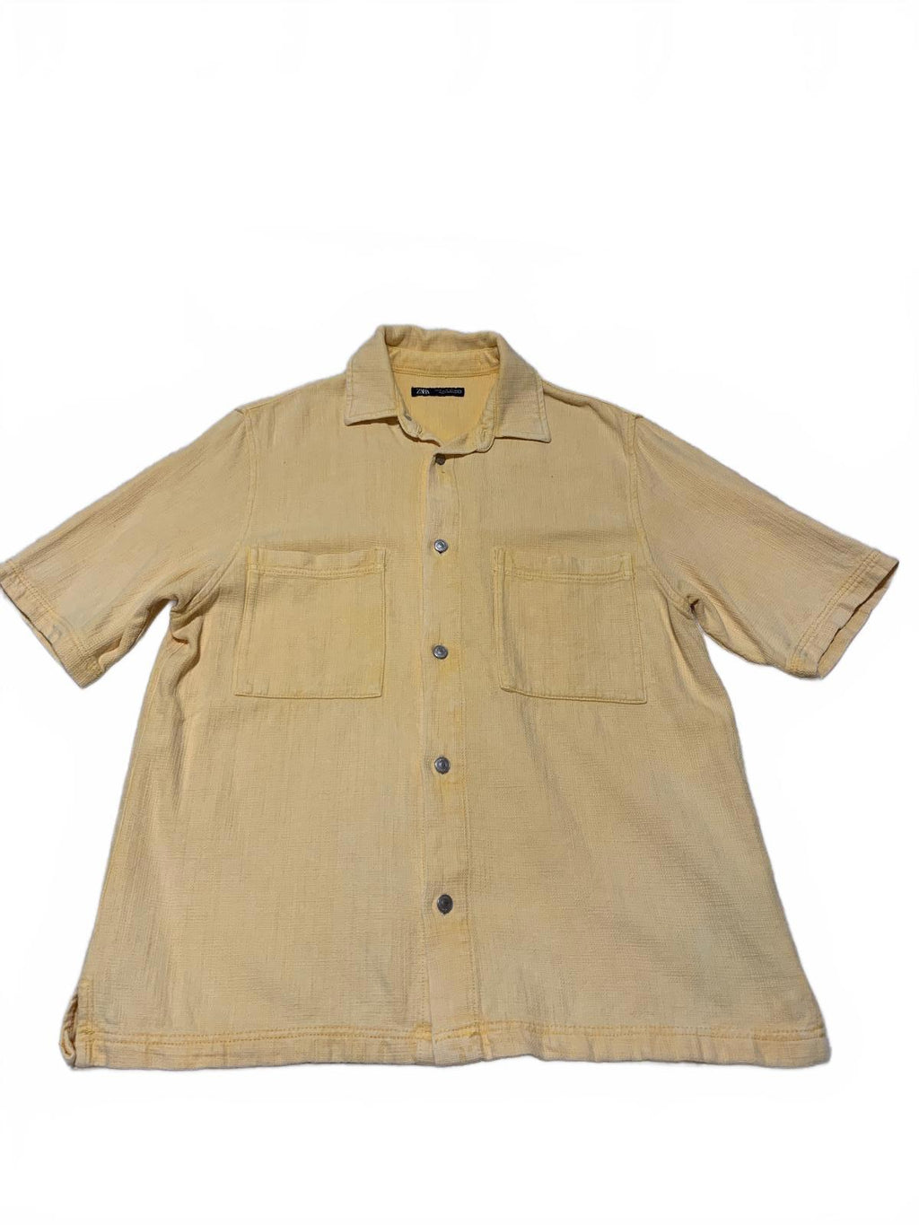 Camisa de manga corta abotonada amarilla de Zara para hombre, talla mediana