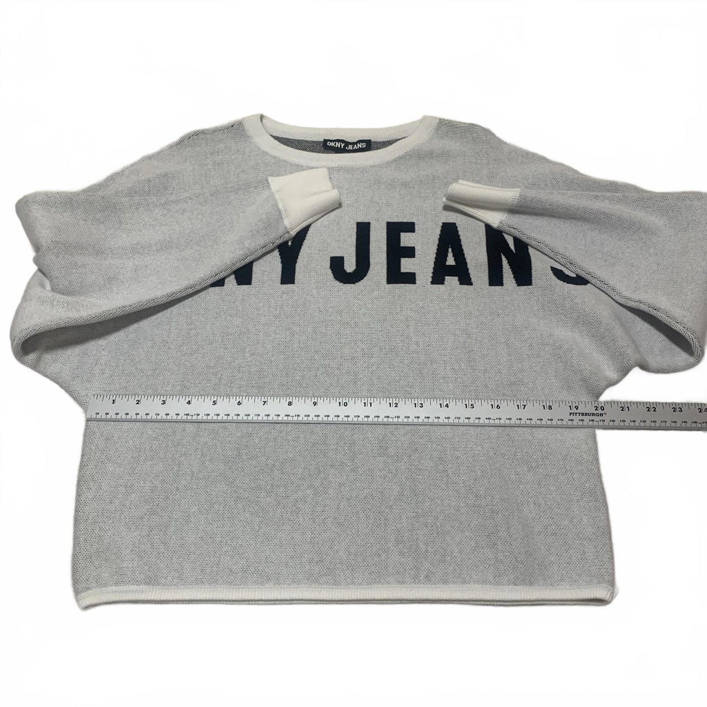 Suéter de cuello redondo gris claro con logo y mangas de mariposa para mujer, talla S, de DKNY Jeans VTG