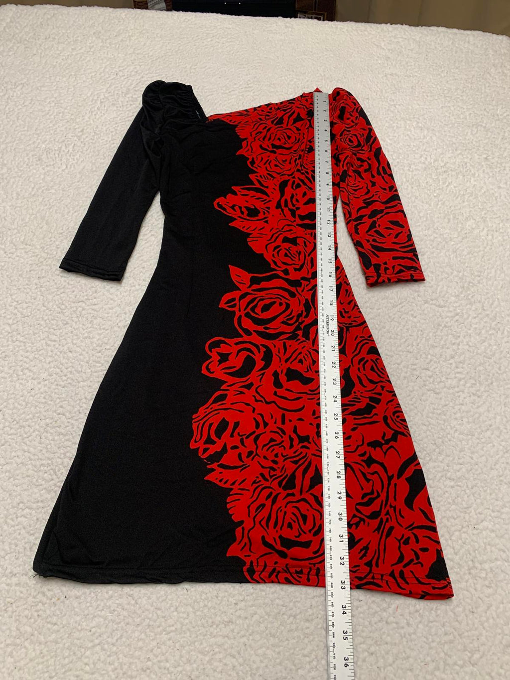 Vestido con estampado de rosas rojas y negras, talla pequeña, estilo perfecto de Shez para mujer