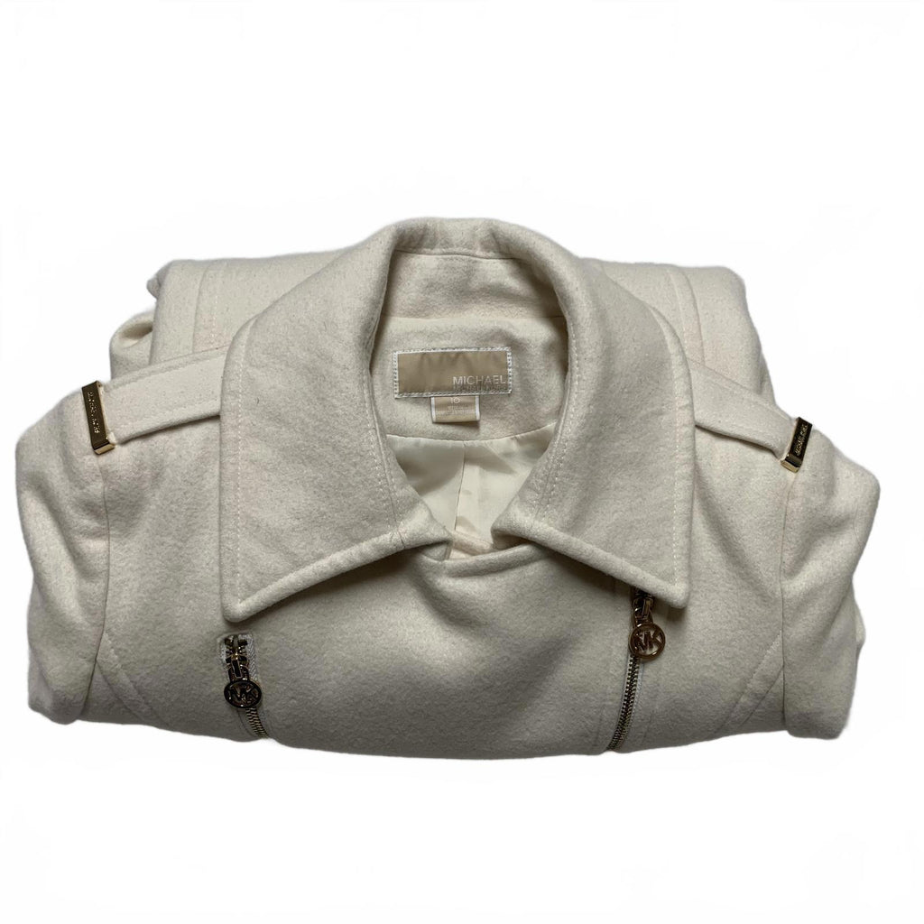 Abrigo con cremallera color crema Michael Kors para mujer, talla 10