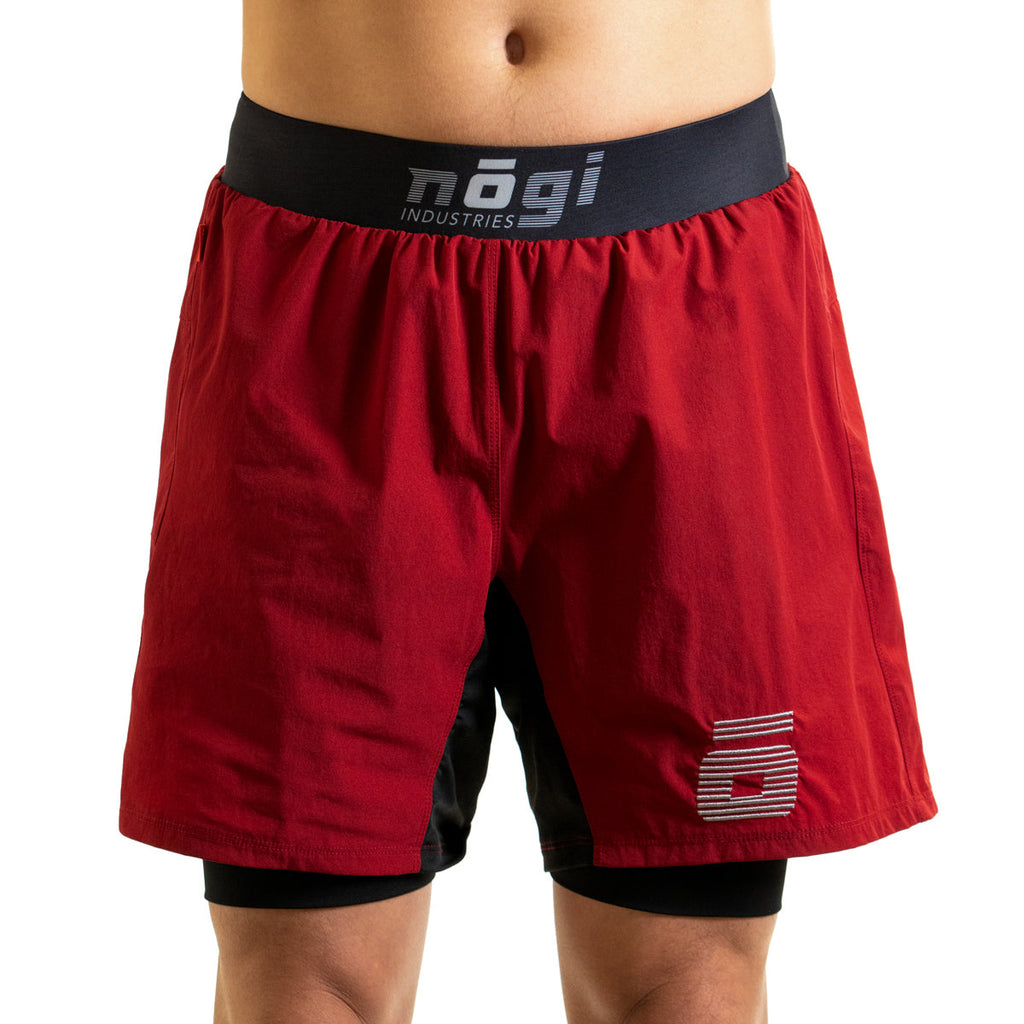 Pantalones cortos de lucha Ghost con forro premium y entrepierna de 18 cm - Rojo Merlot 