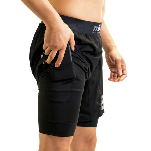 Pantalones cortos de lucha Ghost con forro premium y entrepierna de 18 cm - Negro obsidiana 
