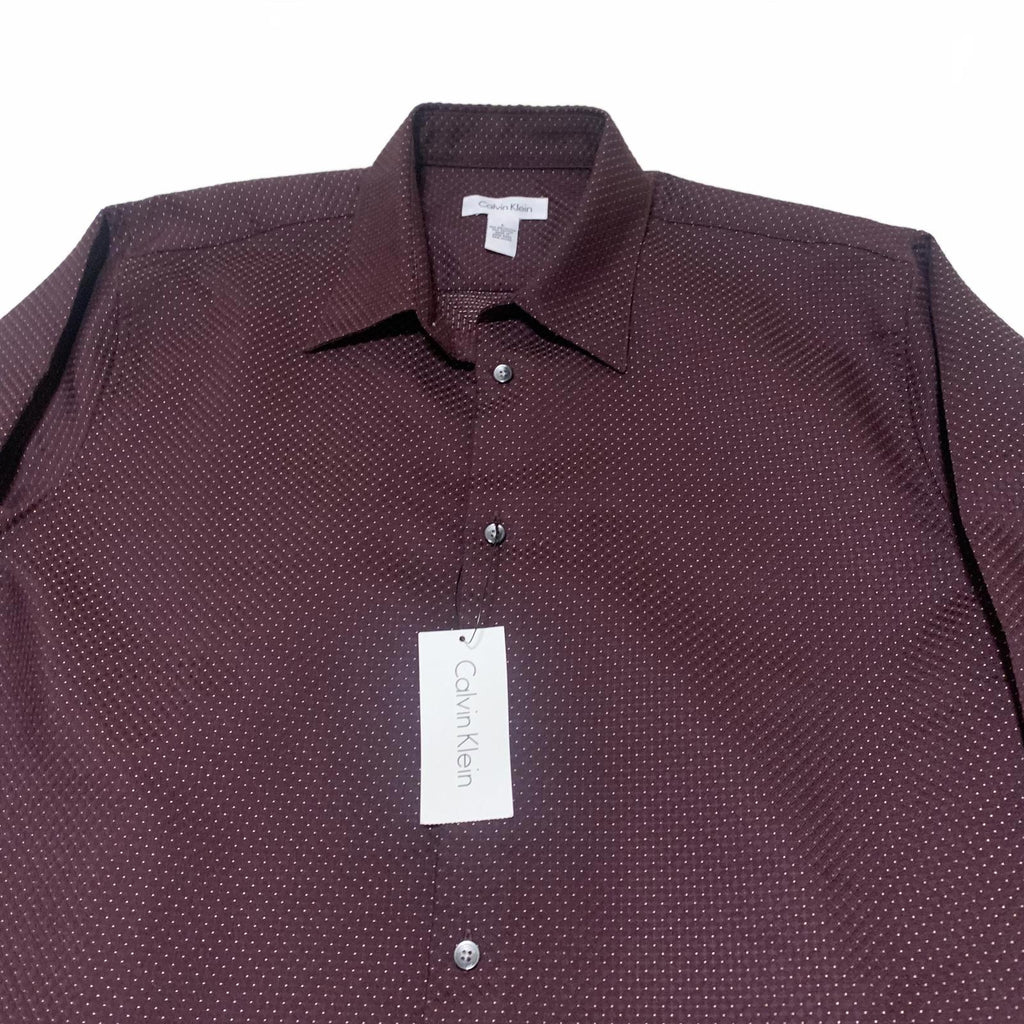 VTG 90s Calvin Klein Burgundy Polka Dot Dress Shirt