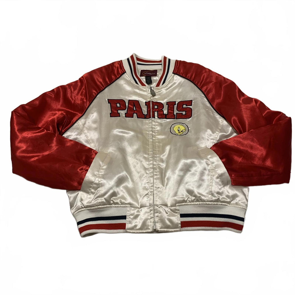 VTG Lot29 Tweety Paris Bomber Women's L Y2K Satin