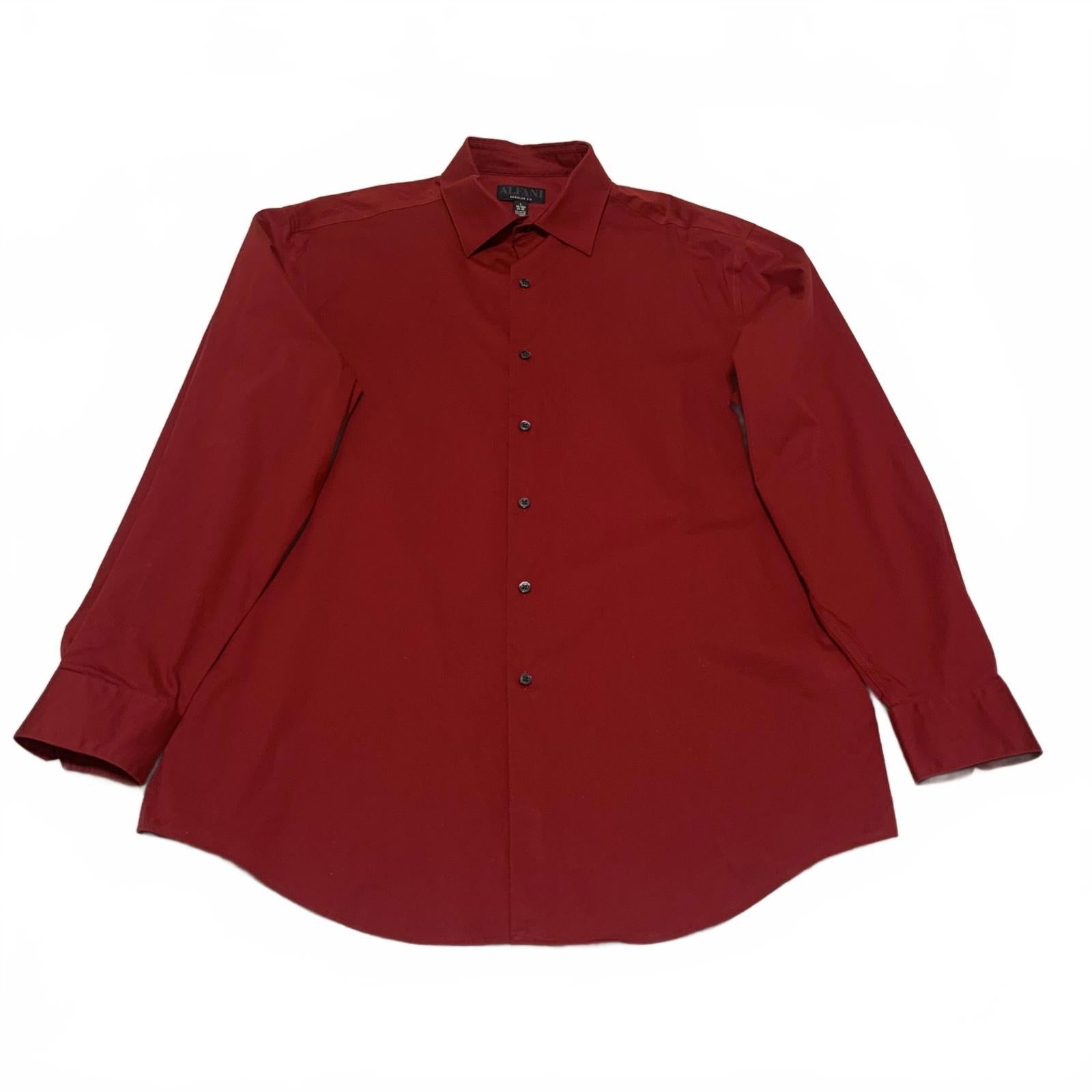 Alfani Men's L 16-16.5 Red Long Sleeve Dress Shirt