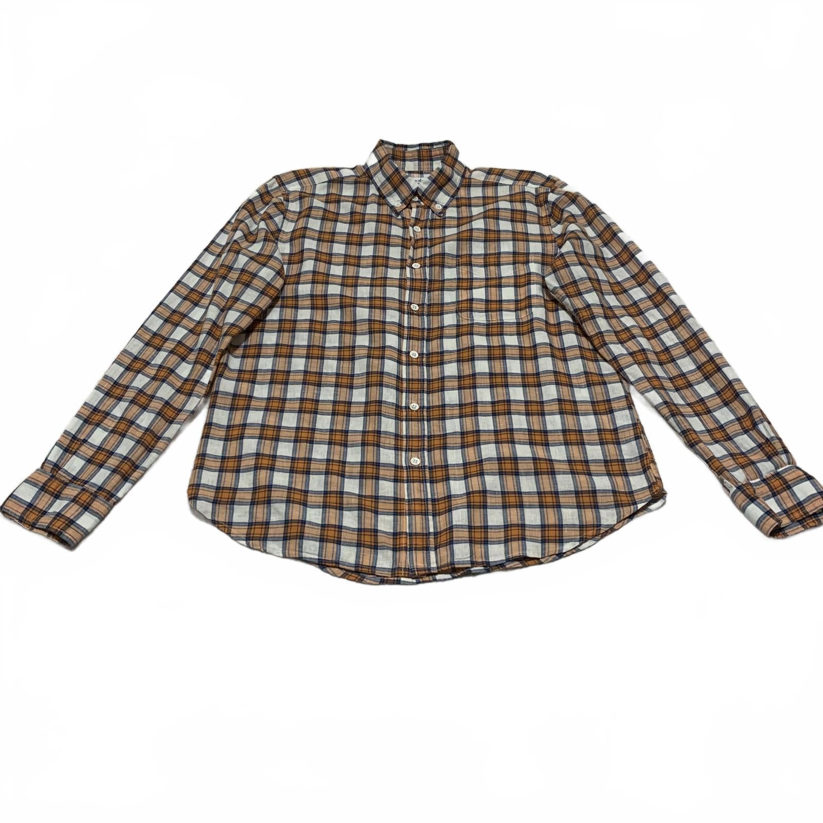 Steven Alan Men's Button-Down Shirt S Brown Orange Plaid USA