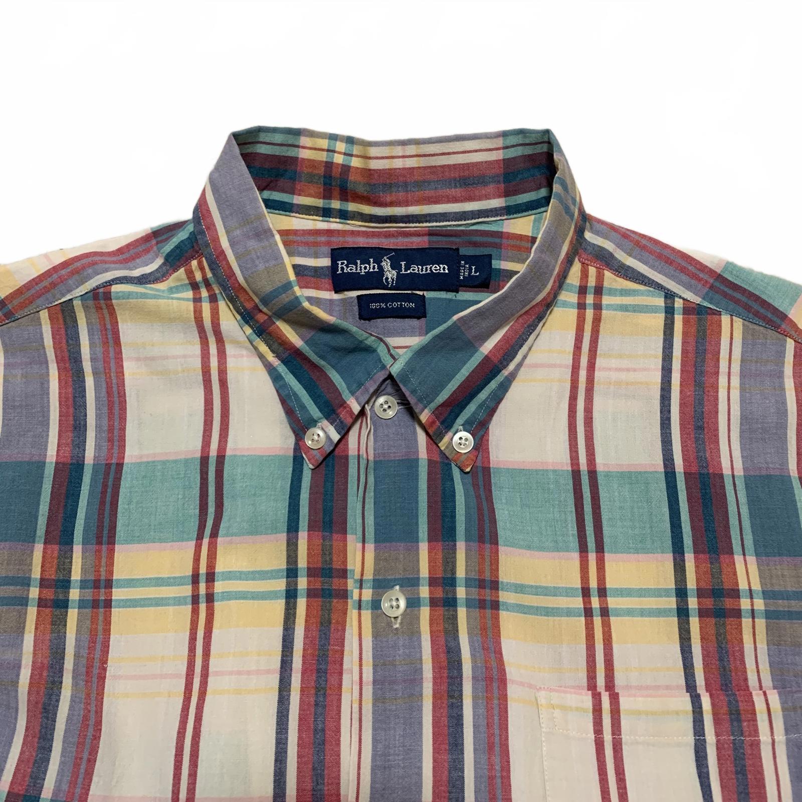 Ralph Lauren Pastel Plaid Short Sleeve Shirt L Cotton