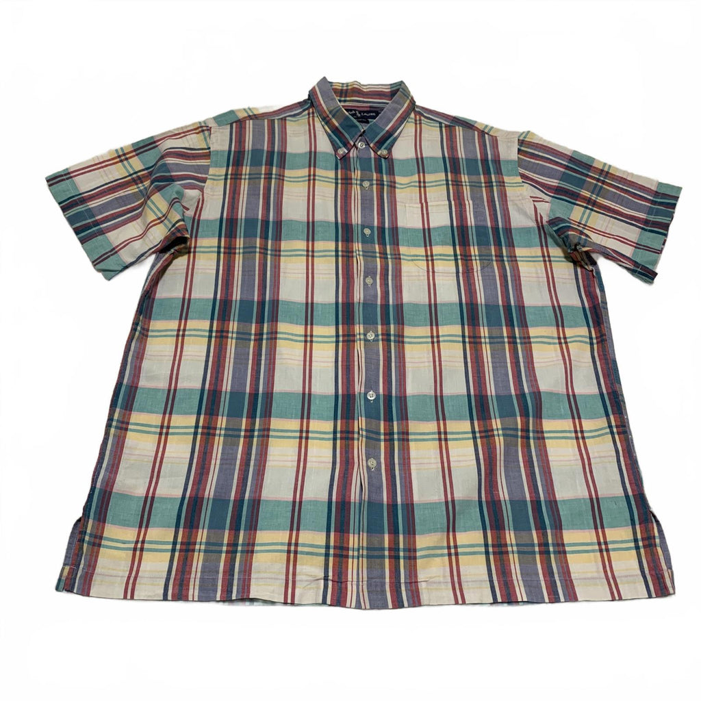 Ralph Lauren Pastel Plaid Short Sleeve Shirt L Cotton