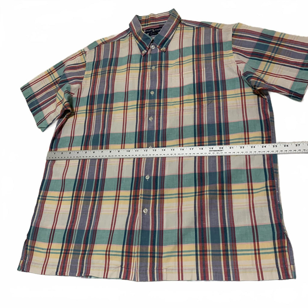 Ralph Lauren Pastel Plaid Short Sleeve Shirt L Cotton