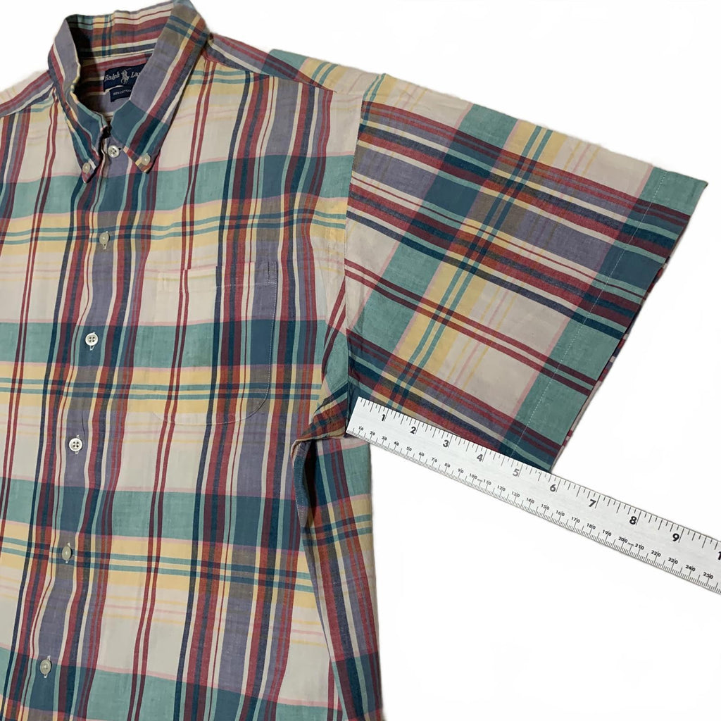 Ralph Lauren Pastel Plaid Short Sleeve Shirt L Cotton