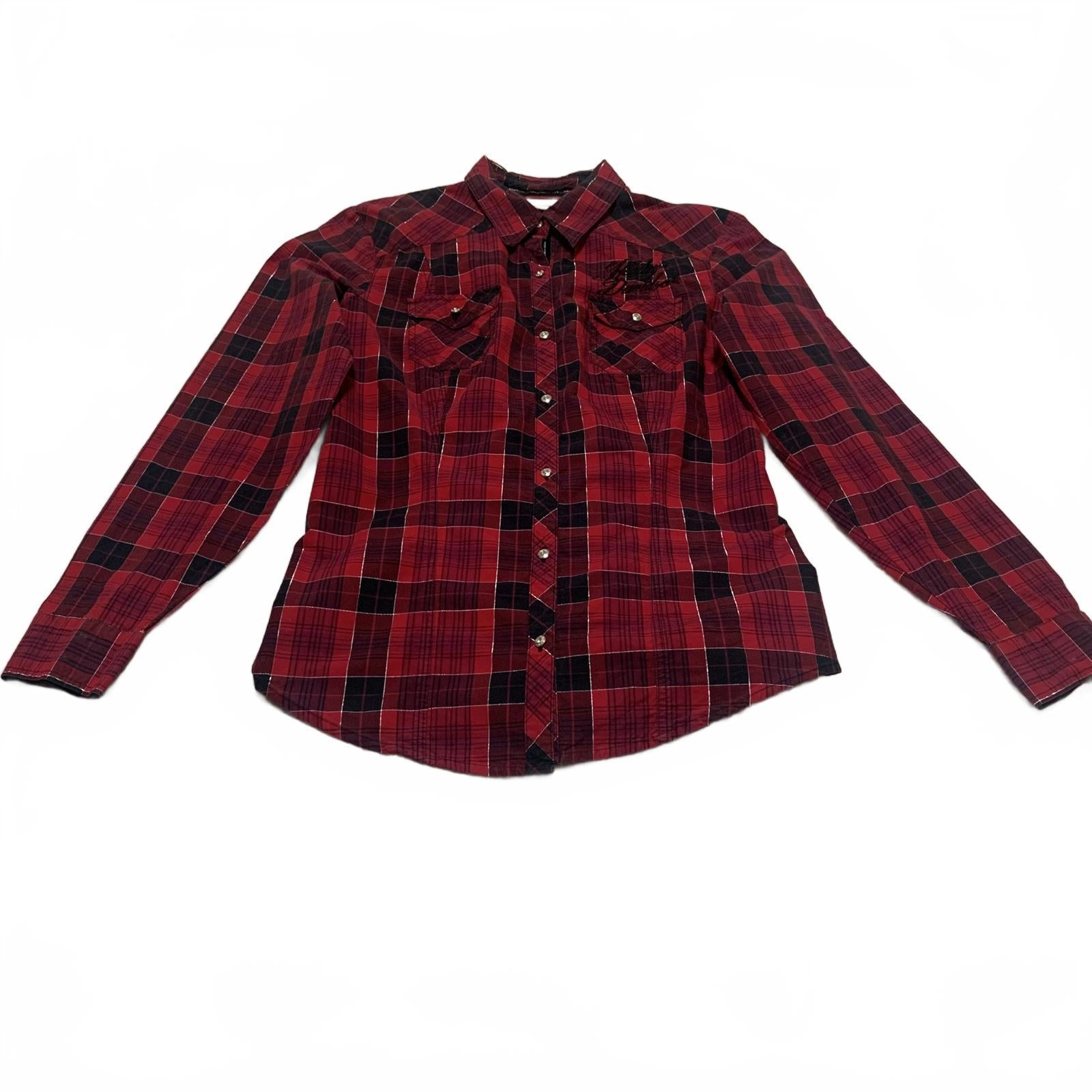 Harley Davidson Red Plaid Flannel Shirt Corset Back L