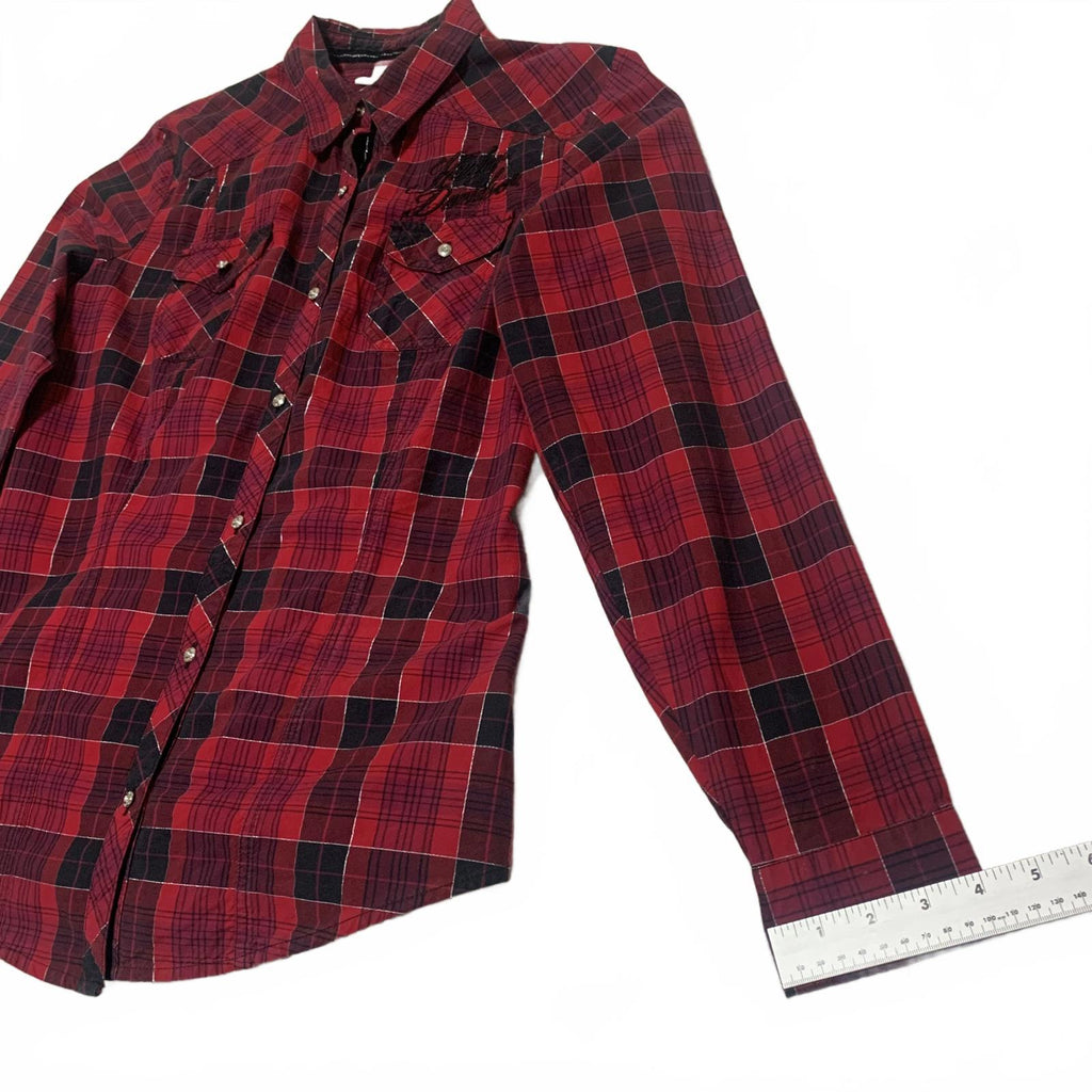Harley Davidson Red Plaid Flannel Shirt Corset Back L
