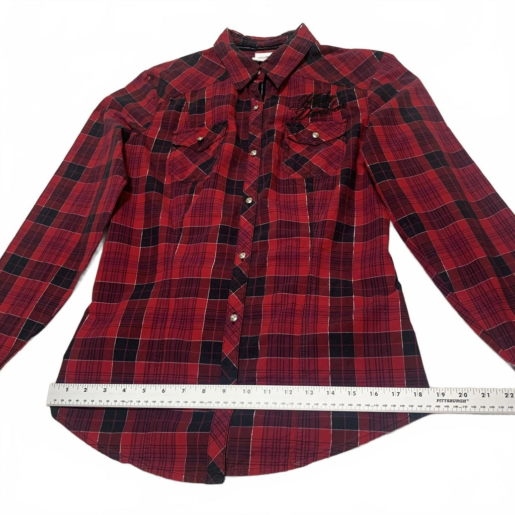 Harley Davidson Red Plaid Flannel Shirt Corset Back L