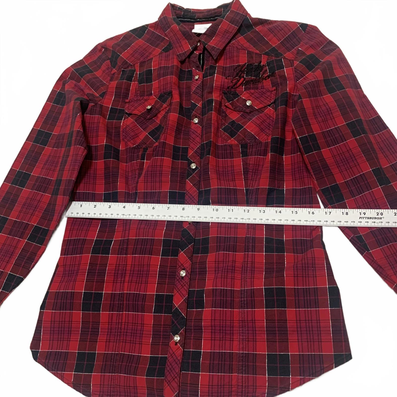 Harley Davidson Red Plaid Flannel Shirt Corset Back L