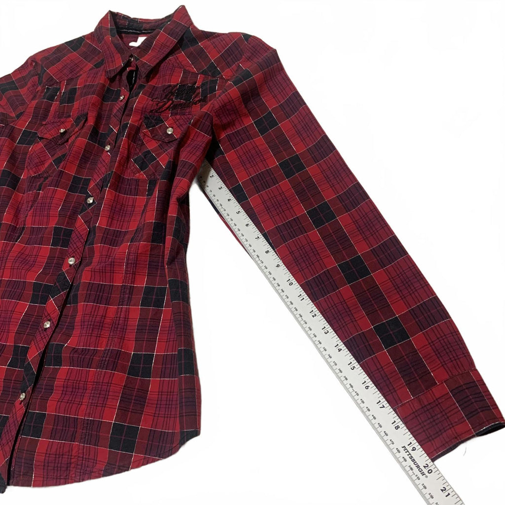 Harley Davidson Red Plaid Flannel Shirt Corset Back L