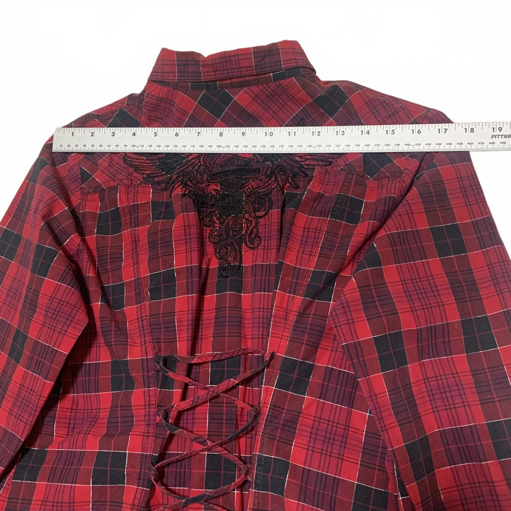 Harley Davidson Red Plaid Flannel Shirt Corset Back L
