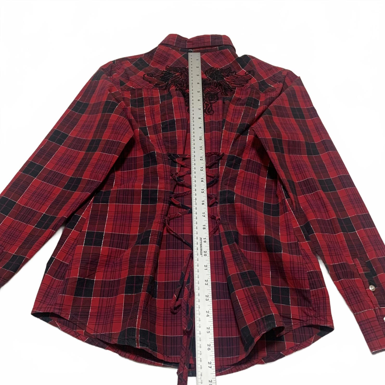 Harley Davidson Red Plaid Flannel Shirt Corset Back L
