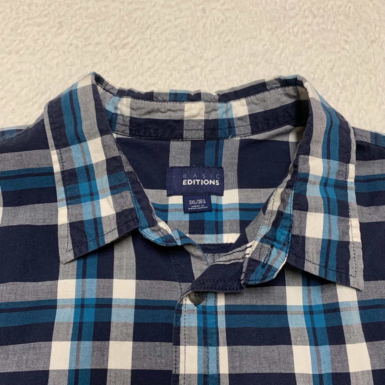 Basic Editions Men's 3XL Blue Plaid Short Sleeve Button Shir