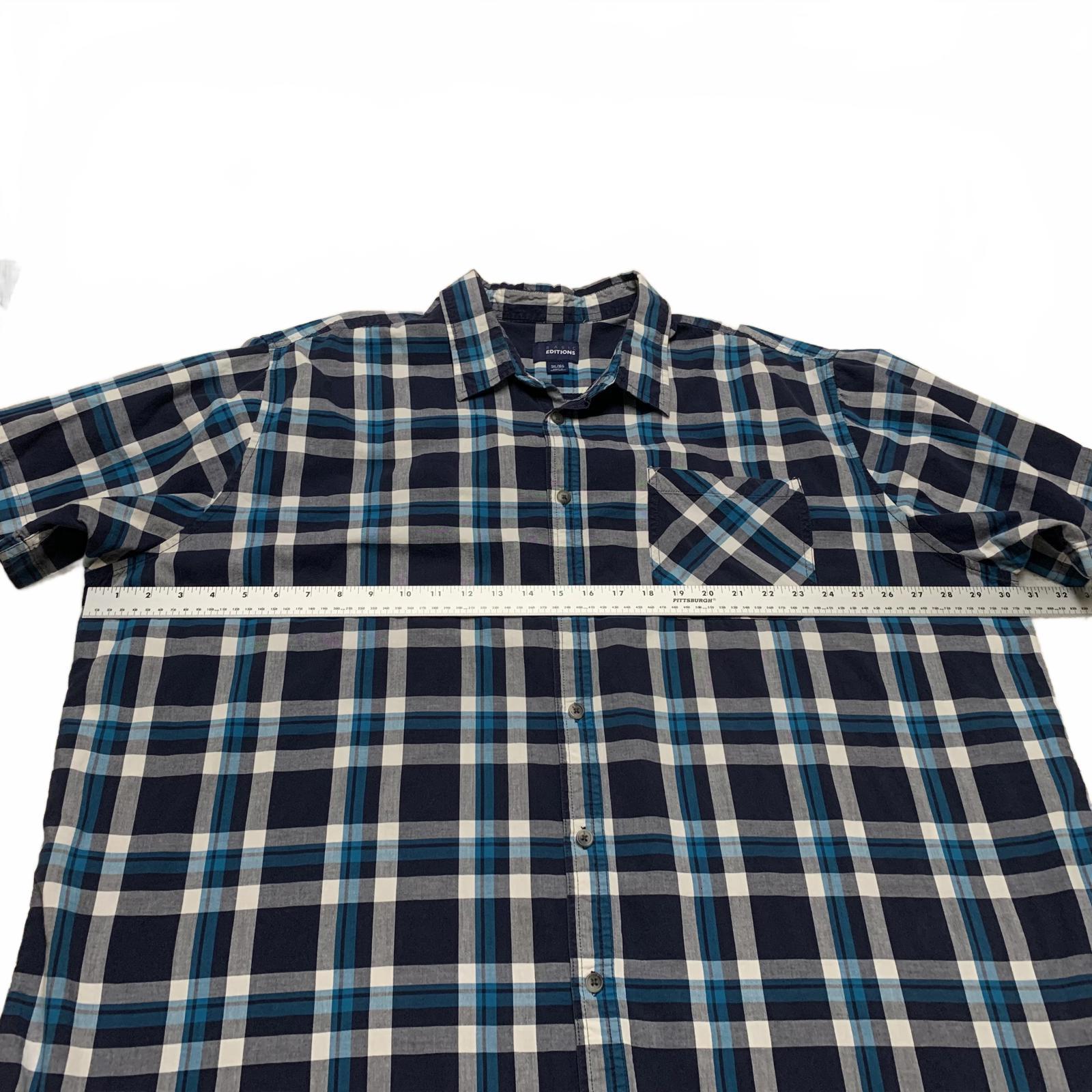 Basic Editions Men's 3XL Blue Plaid Short Sleeve Button Shir