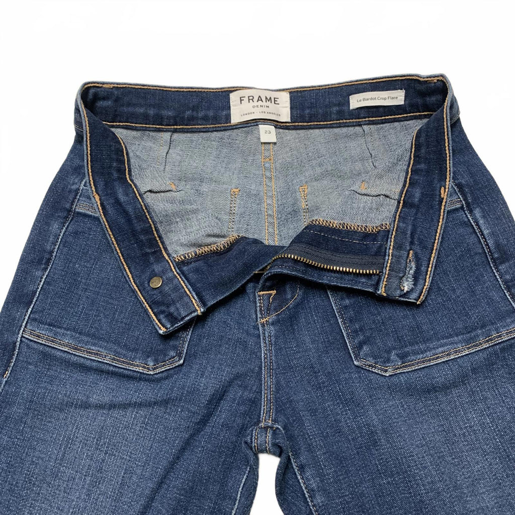 FRAME Le Bardot Crop Flare Jeans Women 23 UK 4 Blue Denim