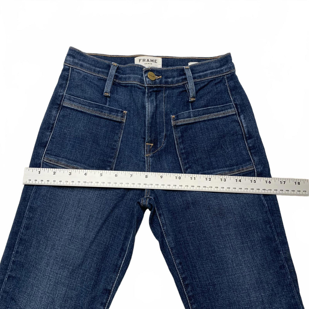 FRAME Le Bardot Crop Flare Jeans Women 23 UK 4 Blue Denim