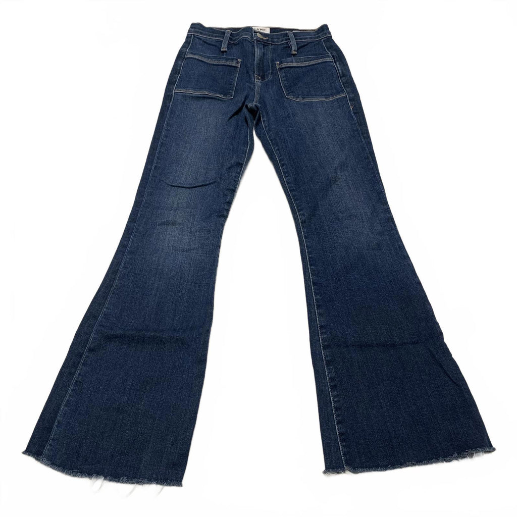 FRAME Le Bardot Crop Flare Jeans Women 23 UK 4 Blue Denim