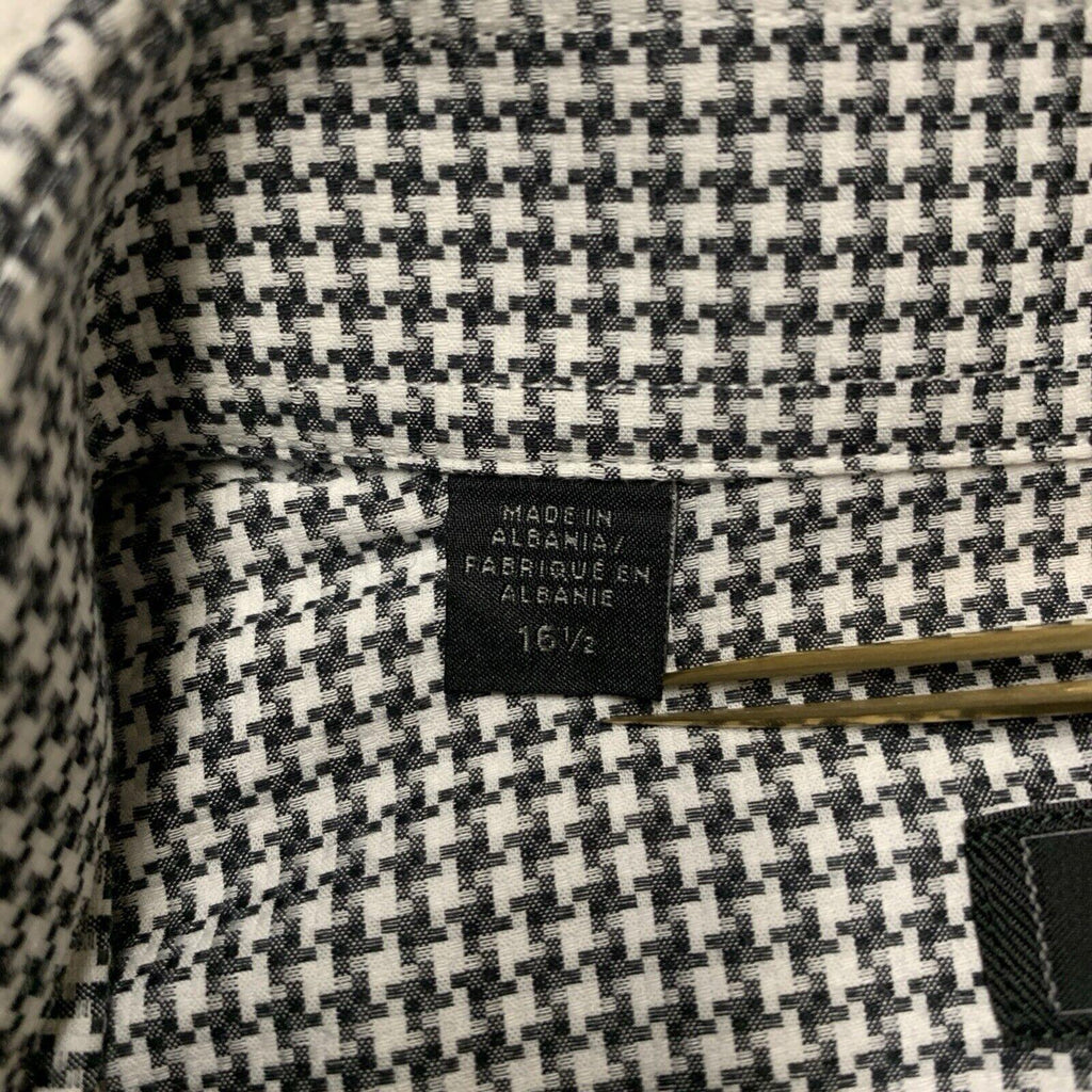 Camisa Saks Fifth Avenue para hombre, talla 16 1/2, gris, con estampado de pata de gallo, manga larga y botones