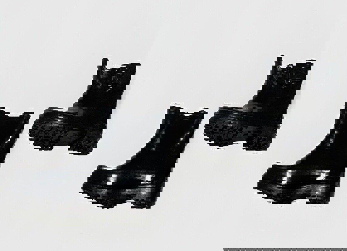 Botas de lluvia DEW para mujer, suela de goma, talla 11, color negro brillante, con hebilla hasta el tobillo