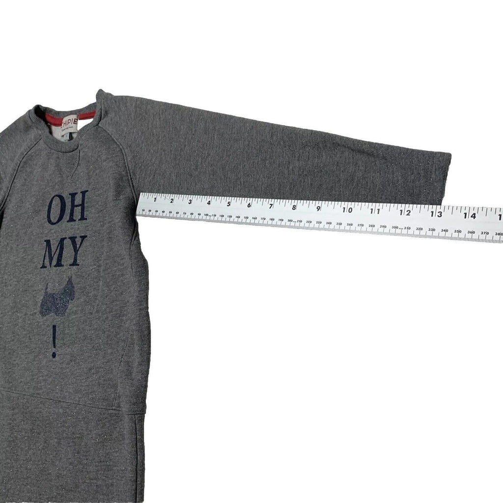 Vestido sudadera de forro polar gris jaspeado Chipie para niñas, talla 6, con purpurina de perro escocés