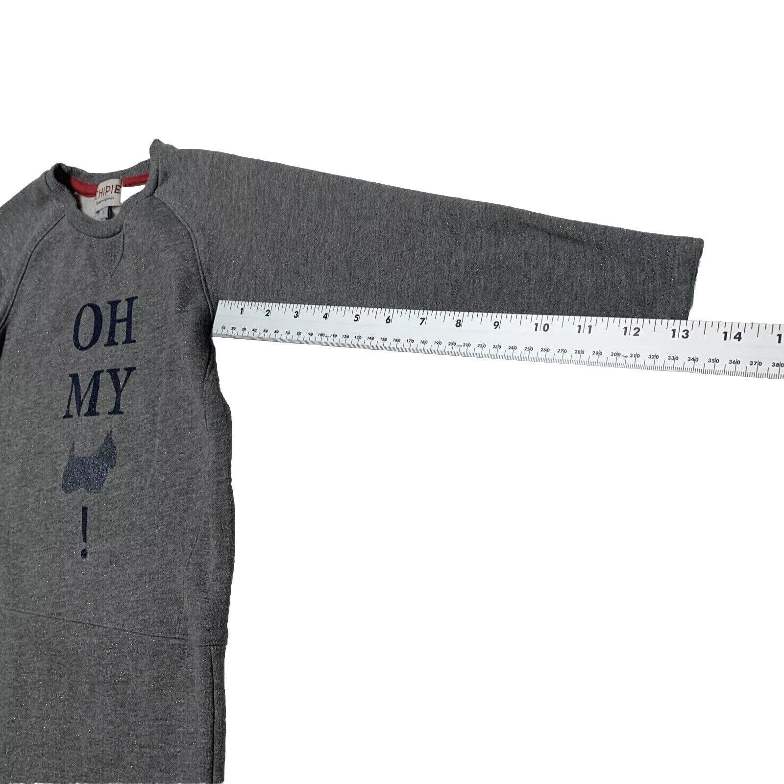Vestido sudadera de forro polar gris jaspeado Chipie para niñas, talla 6, con purpurina de perro escocés