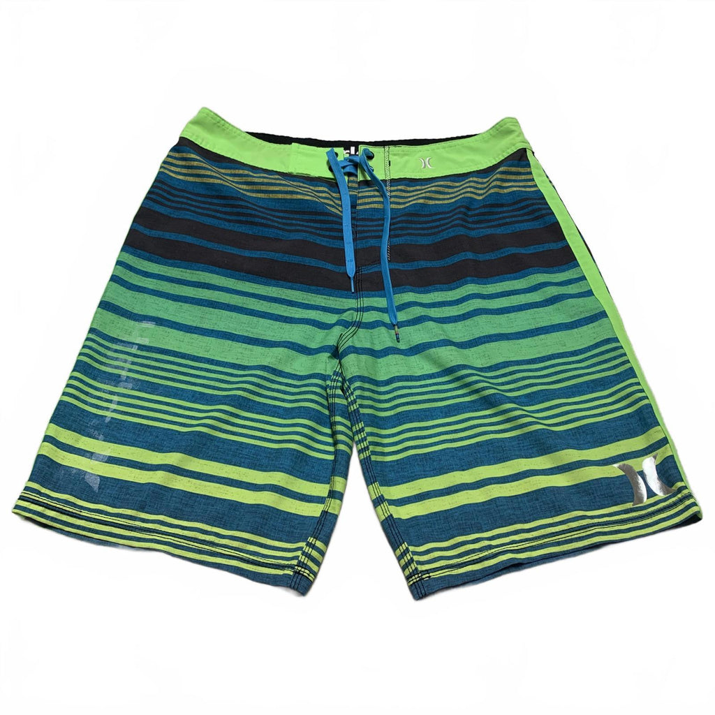 Pantalones cortos de surf Hurley para hombre, talla 32, a rayas, azul y verde, talla 33