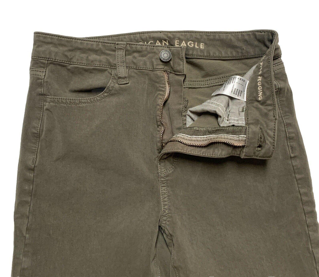 Jeggings elásticos de tiro alto superalto de American Eagle para mujer, talla 2 regular, color verde grisáceo