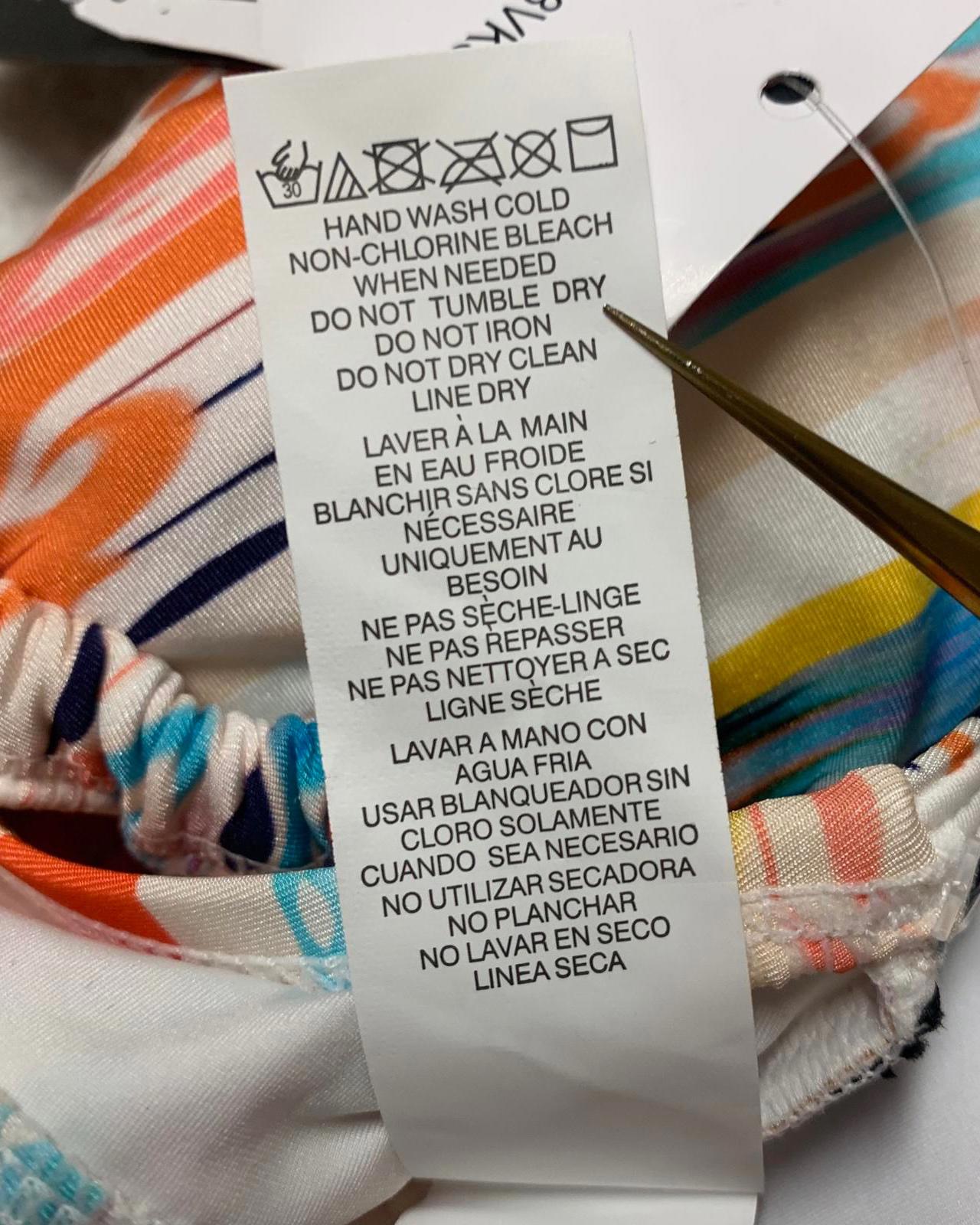 Top de bikini triangular con tirantes de cuentas y estampado colorido LA Blanca para mujer, talla 10