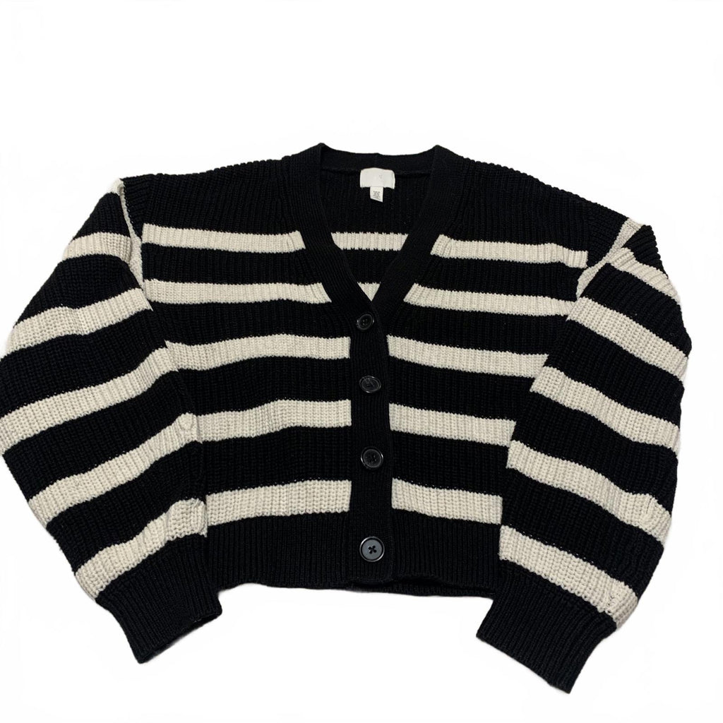 H&M Women's Size XS Black White Striped Knit Cardigan Sweater Button Front