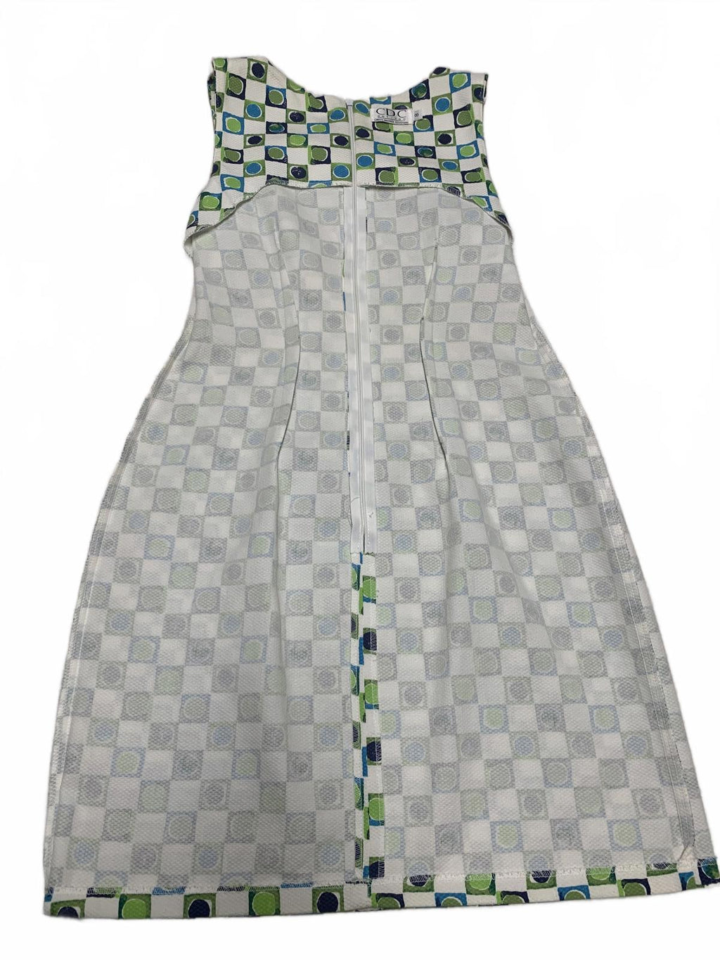 Vestido CDC Petites geométrico sin mangas, corte A, talla 8P, verano - Hecho en EE. UU.