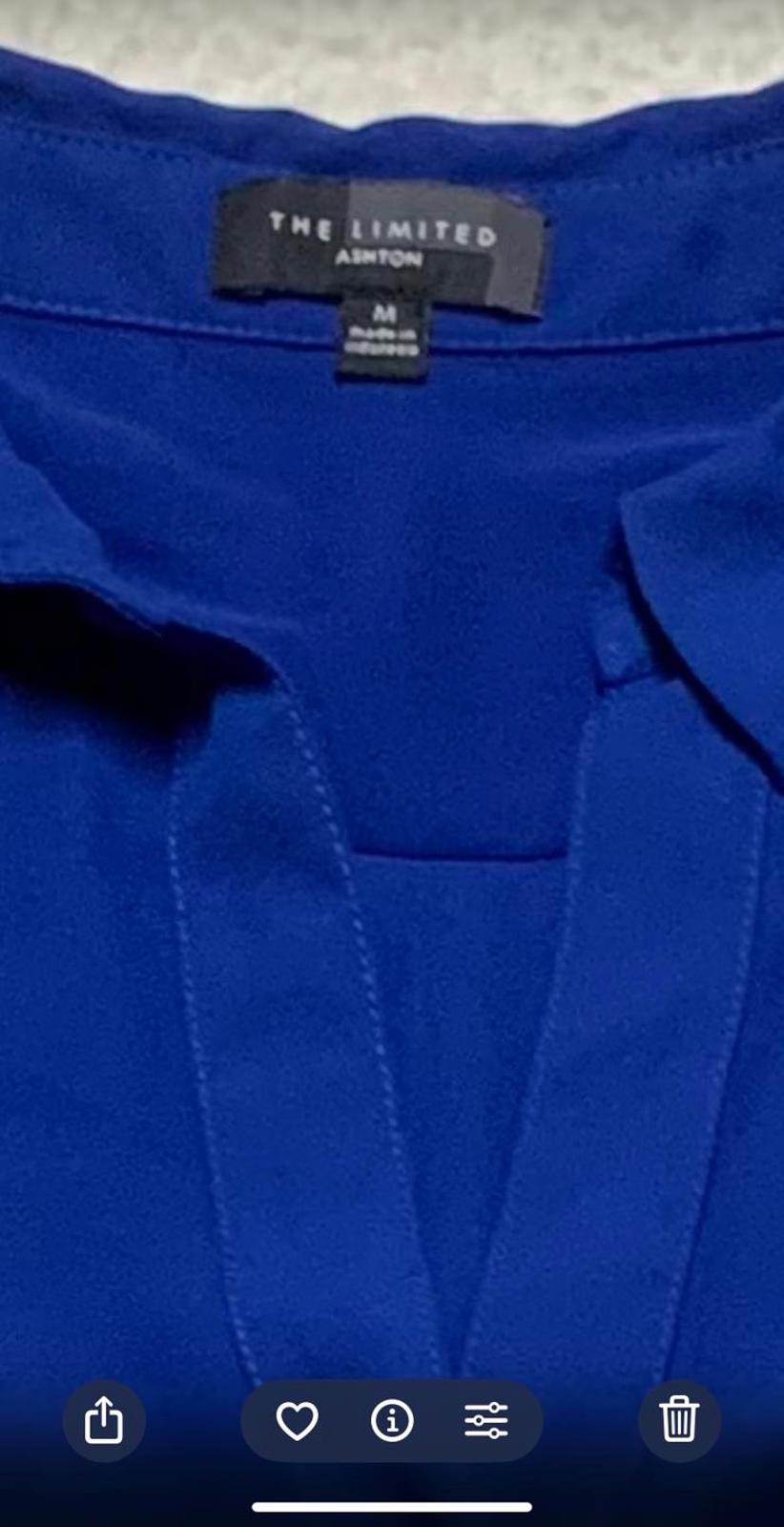 Blusa de manga larga abotonada azul rey mediano para mujer, talla limitada